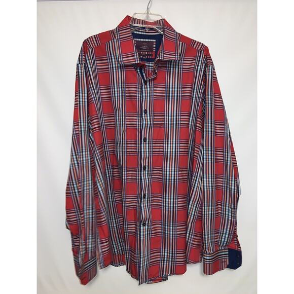 HAWES AND CURTIS Shirt Mens Long Sleeve Red Checkered Print Button Down Sz XXXL - Picture 2 of 6